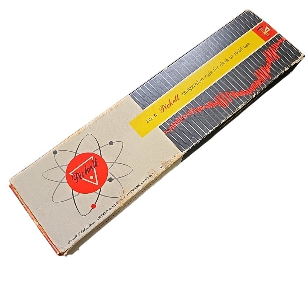 Vintage Pickett N803-ES Log Slide Rule with Box, Leather Case & Instruction